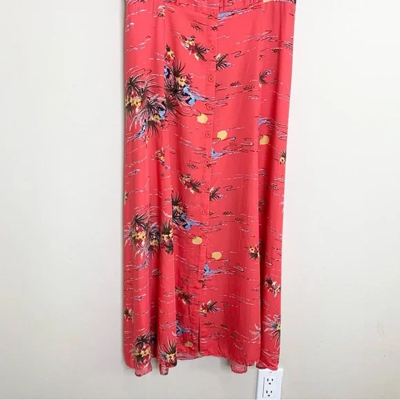 Reformation Denise Midi Dress (Sz XL) Button Down Tencel Red Fiji Print - Picture 7 of 15